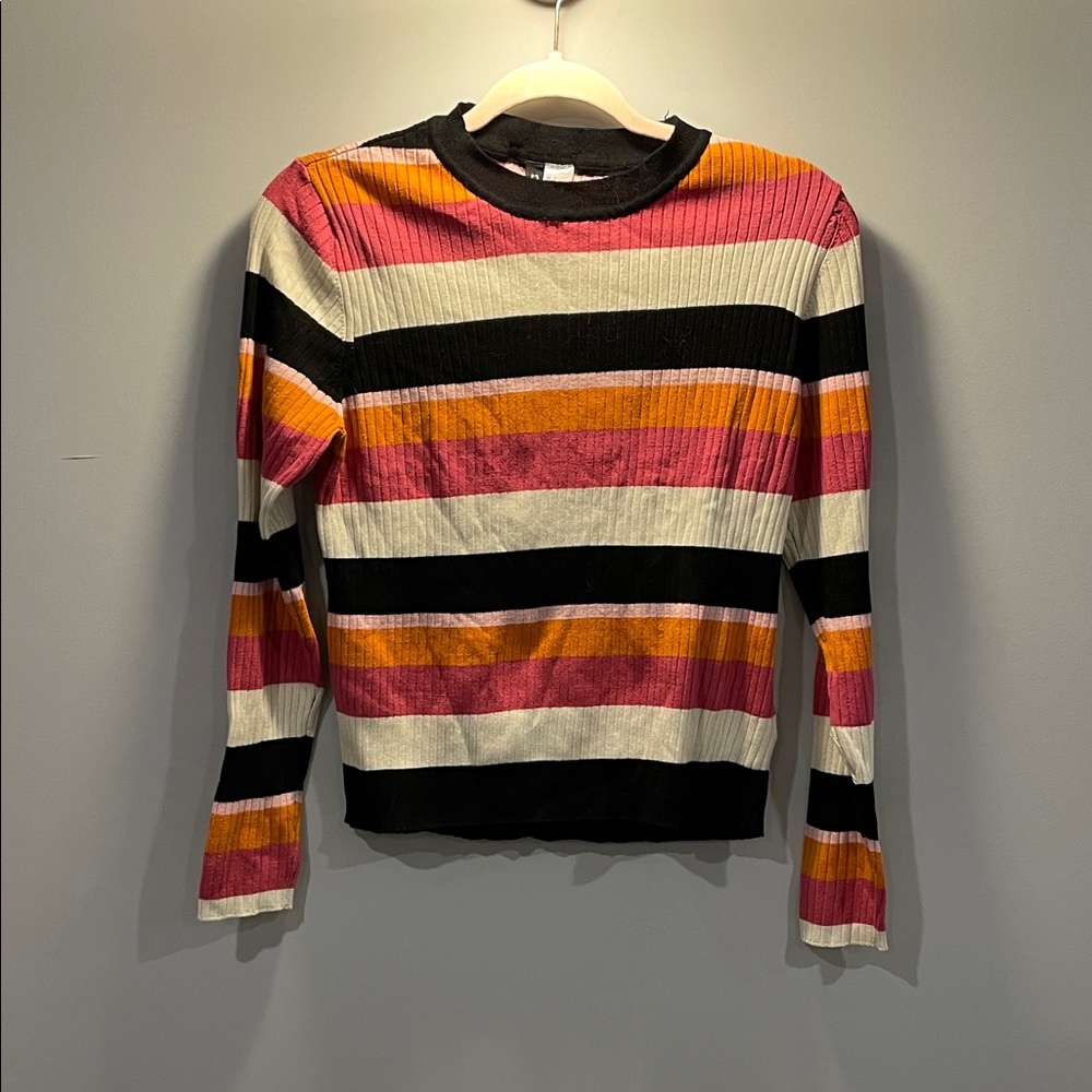 Colorful Striped Long Sleeve Crop Top